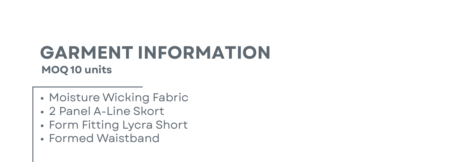 Sublimated Netball A-Line Skort / Skirt Garment Information