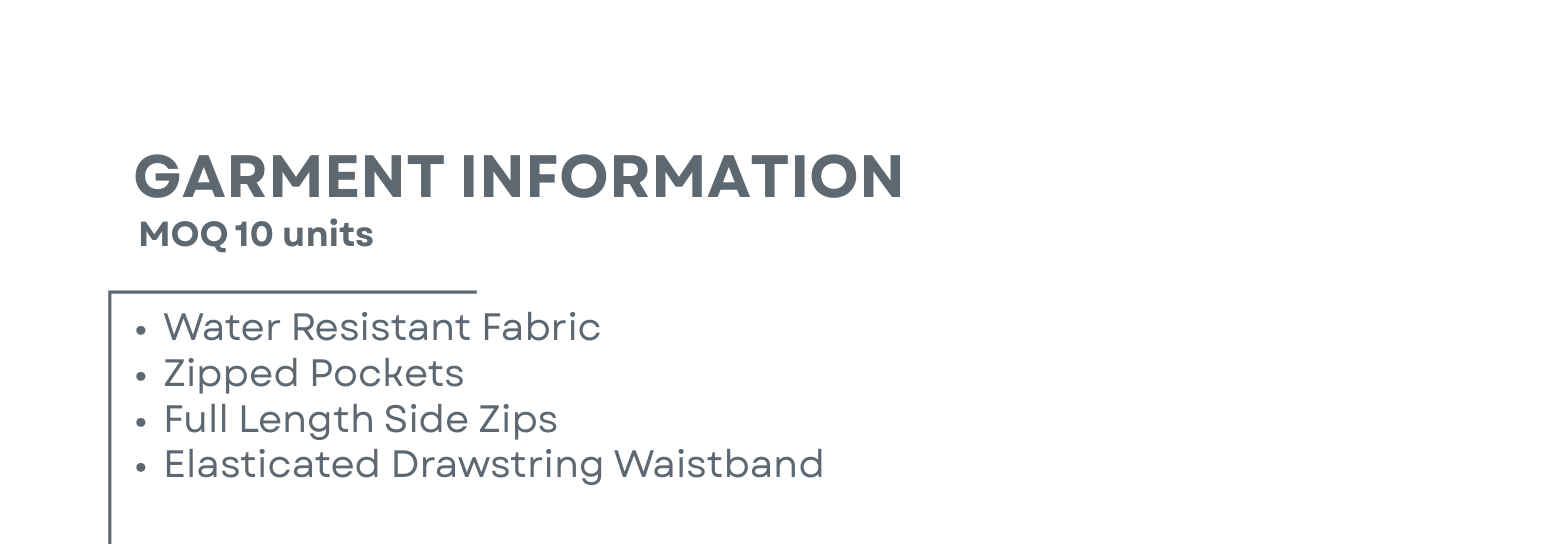 Sublimated Zip-Off Track Pants Garment Information